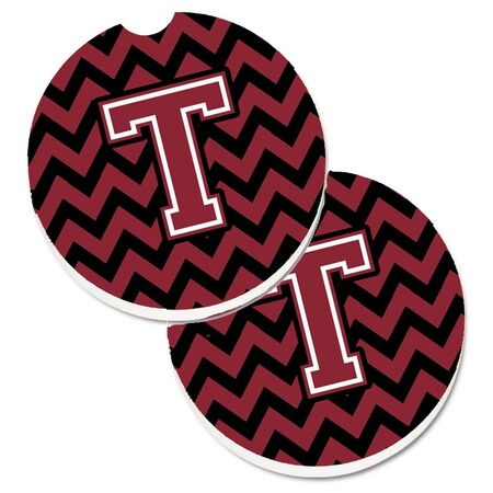 Carolines Treasures Letter T Chevron Garnet and Black  Cup Holder Car Coaster, PK2 CJ1052-TCARC